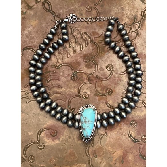 tipi Jewelry - Necklace NAVAJO BEAD TURQUOISE SLVR CONCHO CHOKER WESTERN SOUTHWEST DESERT STAR